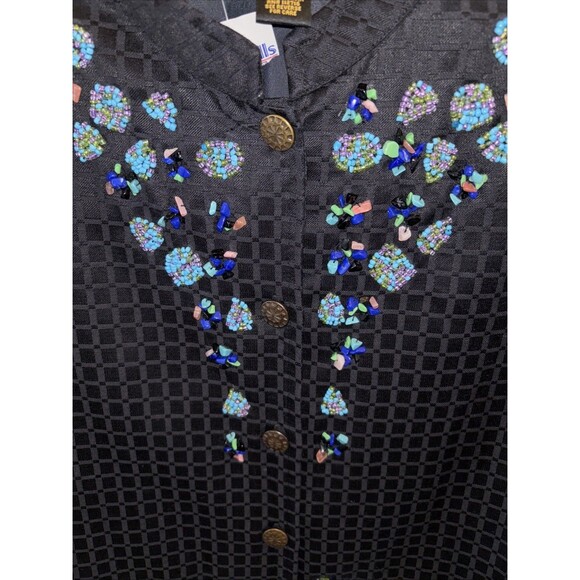 Alex Kim Beaded Jacket Women 2X Black Blue Buttons Lined NEW - Picture 4 of 9